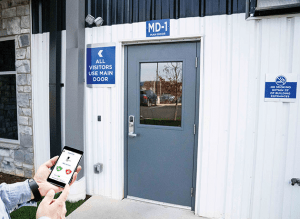 Smart lock on warehouse door